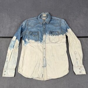 Fossil Vintage Fit Denim Shirt Mens S Two Tone Bleach Western Long Sleeve